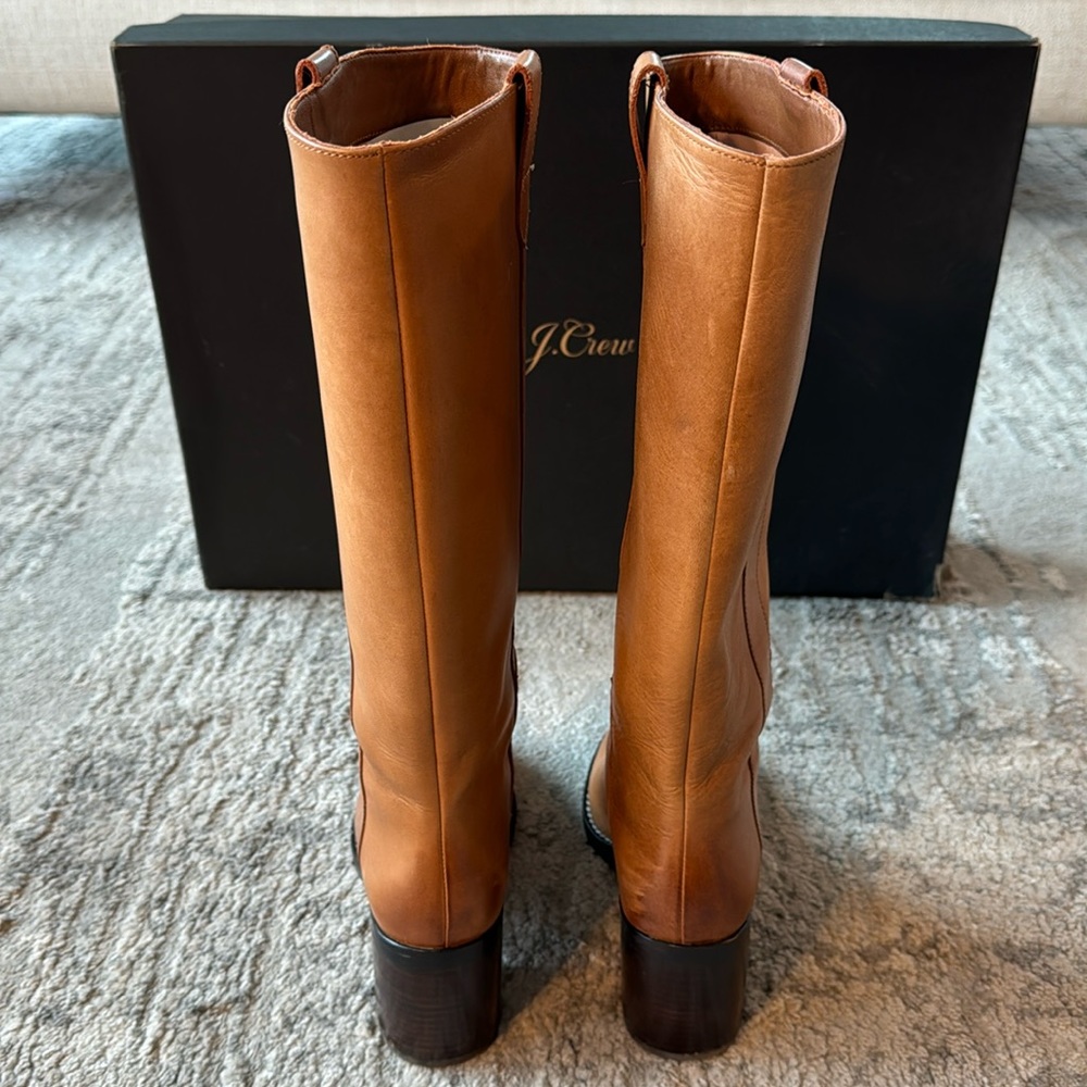 J. Crew Stacked-heel leather riding boots Size 6